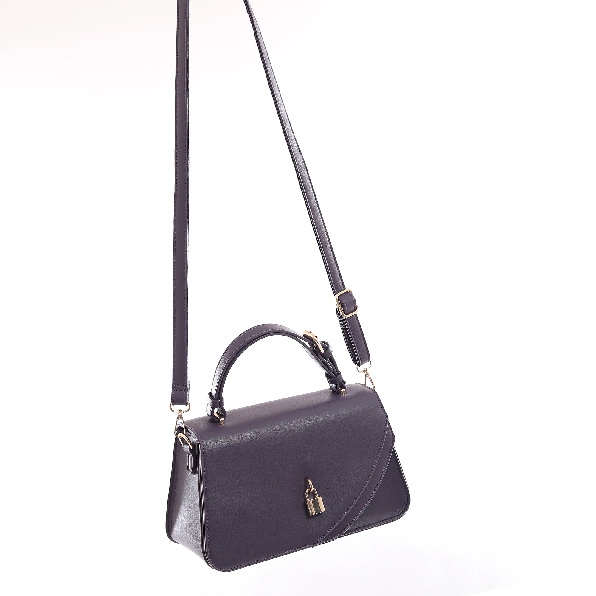 QAZA Women PU Leather Classic Solid Color 2-in-1 Shoulder Handbag Purse Set