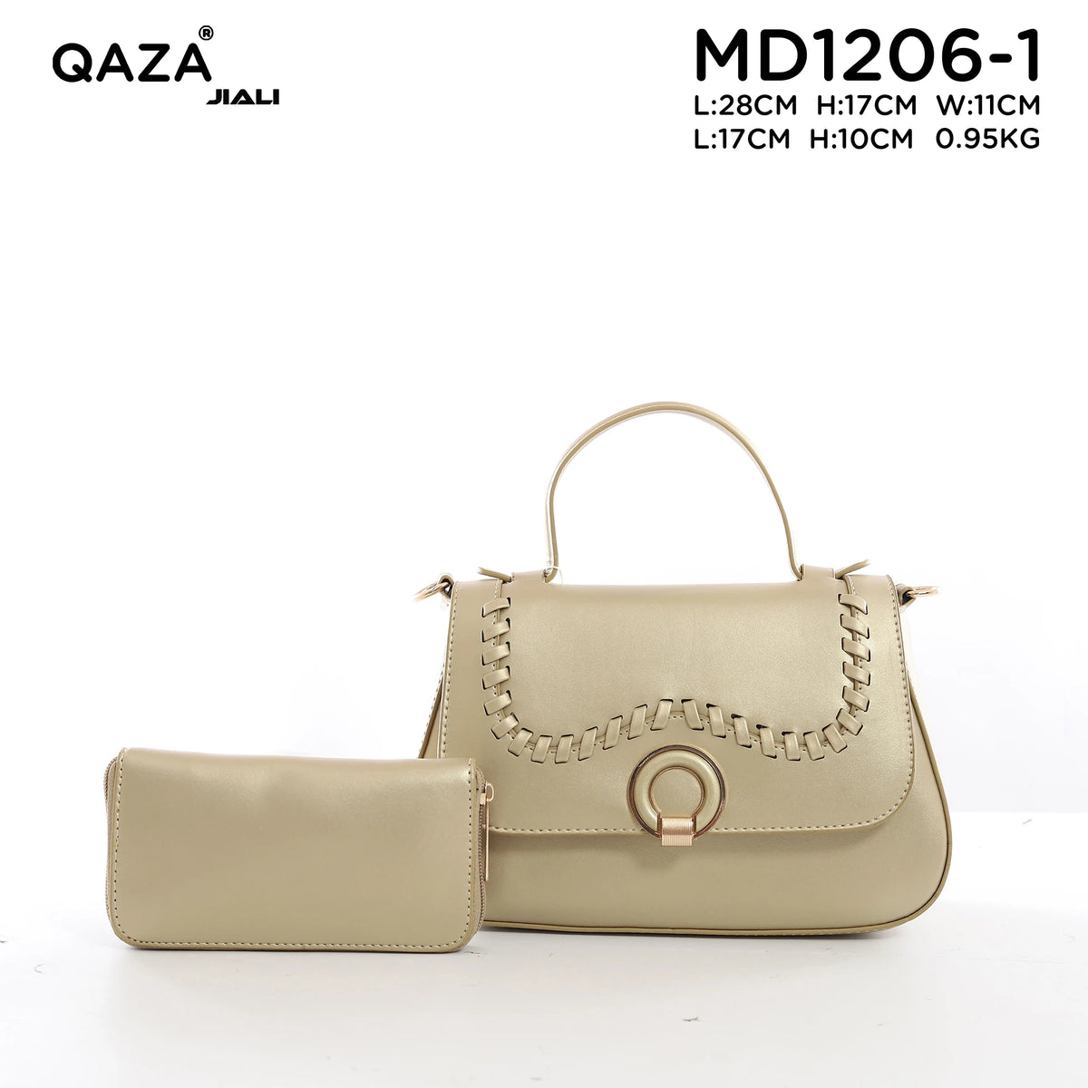 Women PU Leather Wave Whipstitch Flap Two-Tone Ring Lock Top Handle Crossbody Handbag Set