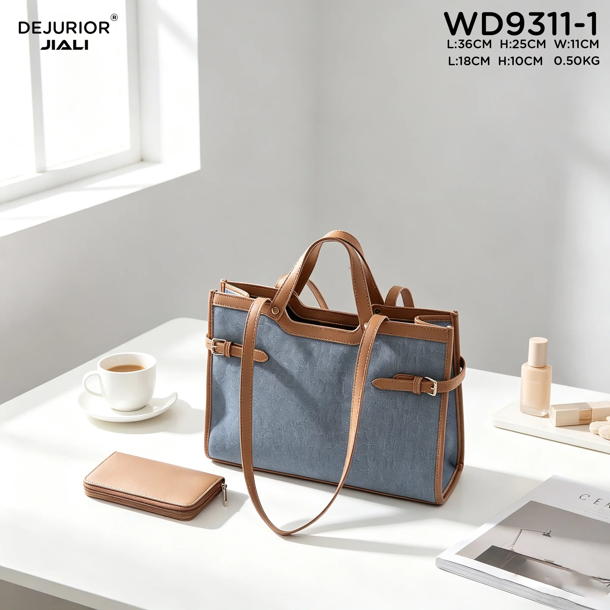 Women PU Leather Color Block Large Capacity Shoulder Tote Bag WD9311-1