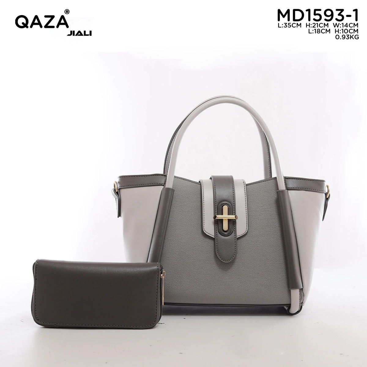 QAZA Women PU Leather Contrast Color 2-in-1 Tote Shoulder Handbag Set