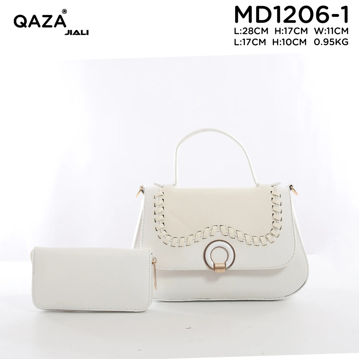Women PU Leather Wave Whipstitch Flap Two-Tone Ring Lock Top Handle Crossbody Handbag Set