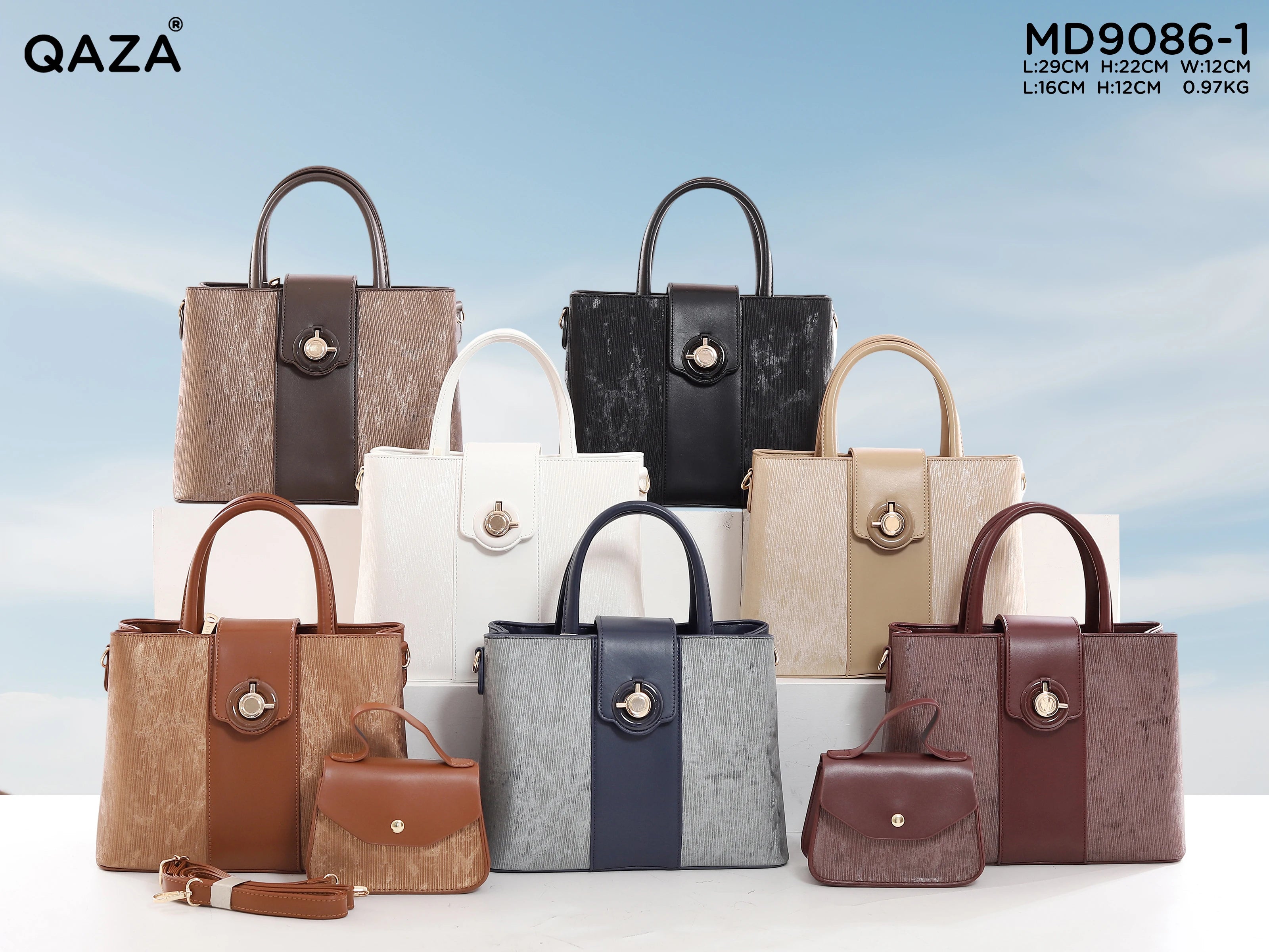 QAZA MD9086-1 Women PU Leather Striped Casual Tote Bag