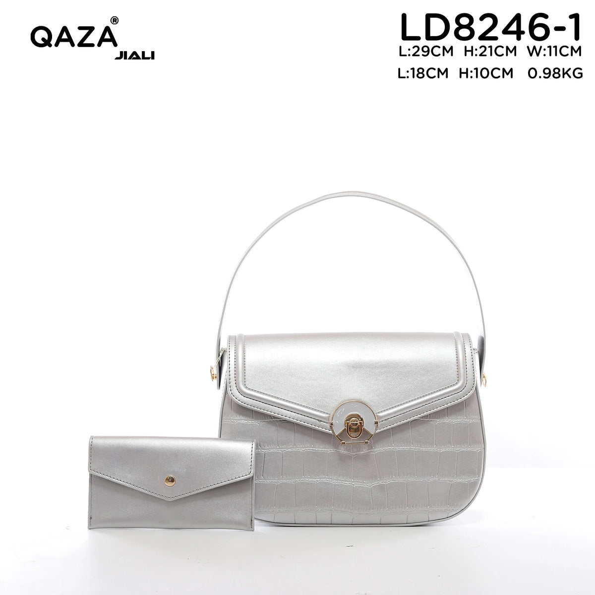 QAZA Women PU Leather Retro Crocodile Shoulder Handbag