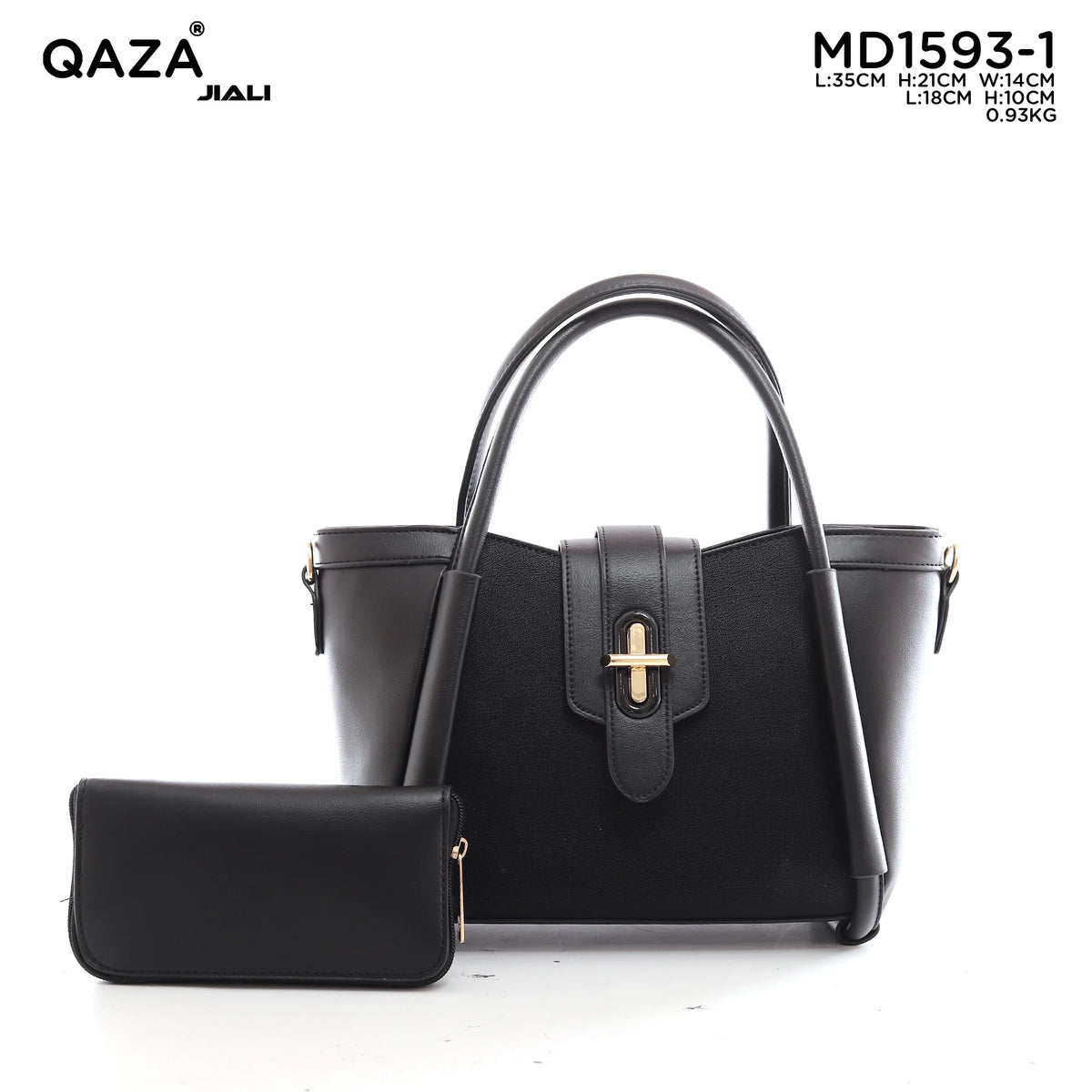 QAZA Women PU Leather Contrast Color 2-in-1 Tote Shoulder Handbag Set