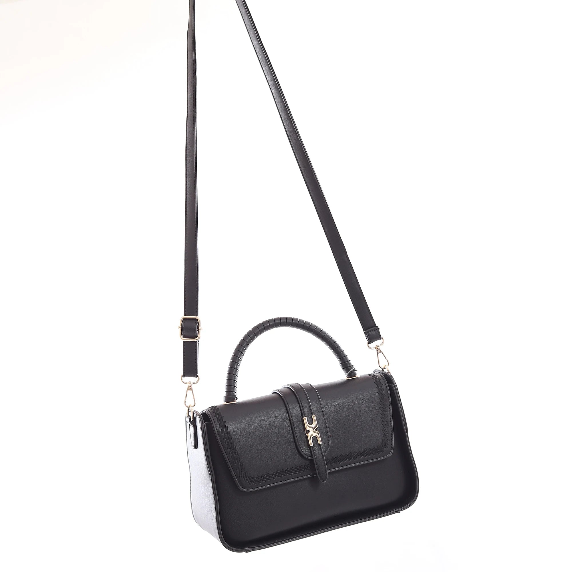 Women PU Leather Vintage Stitch Woven Handle Flip 2-in-1 Tote Work Bag