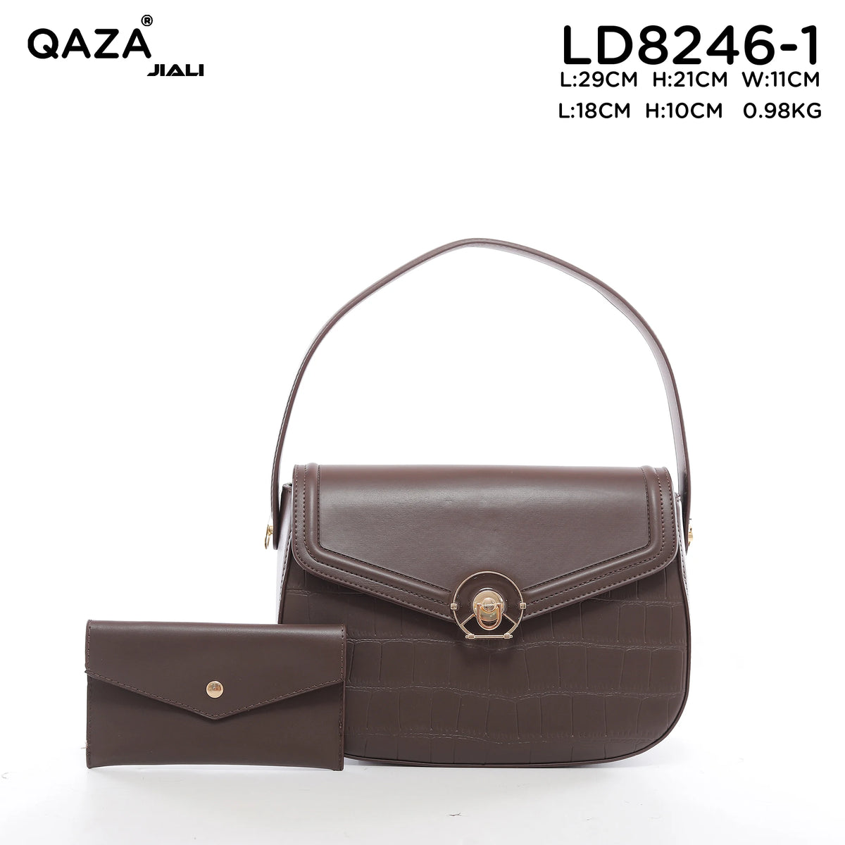 QAZA Women PU Leather Retro Crocodile Shoulder Handbag