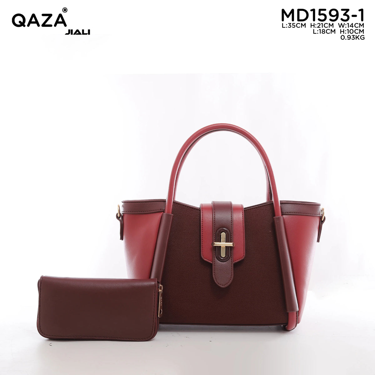 QAZA Women PU Leather Contrast Color 2-in-1 Tote Shoulder Handbag Set
