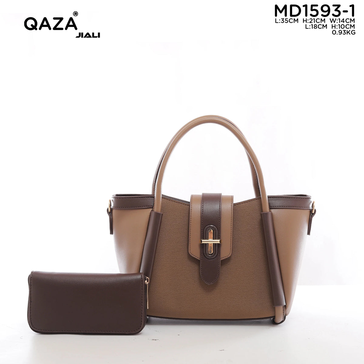 QAZA Women PU Leather Contrast Color 2-in-1 Tote Shoulder Handbag Set