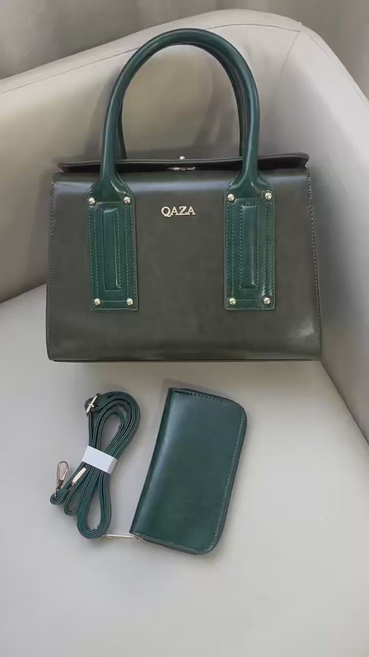 QAZA ZD3618-1 Women PU Leather Saffiano Tote Bag Set With Wallet