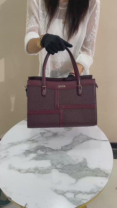 QAZA Women PU Leather Patchwork Color Block Tote Shoulder Handbag Set