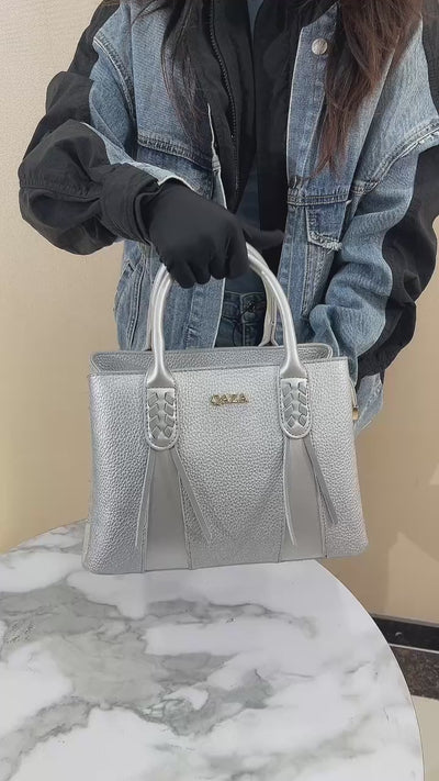 QAZA Women PU Leather Woven Grid 2-in-1 Tote Shoulder Handbag Set