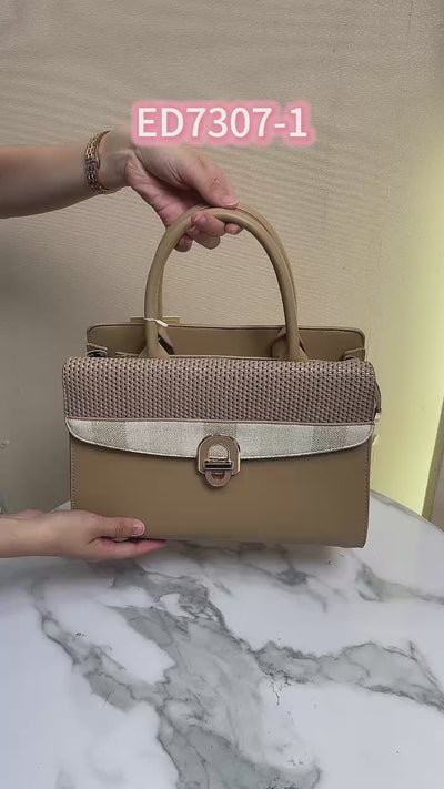 QAZA ED7307-1 Women PU Leather Woven Flap Tote Bag Set