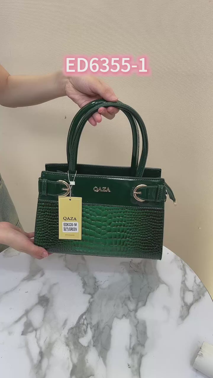 QAZA ED6335-1 Women PU Leather Crocodile Embossed Tote Handbag Set
