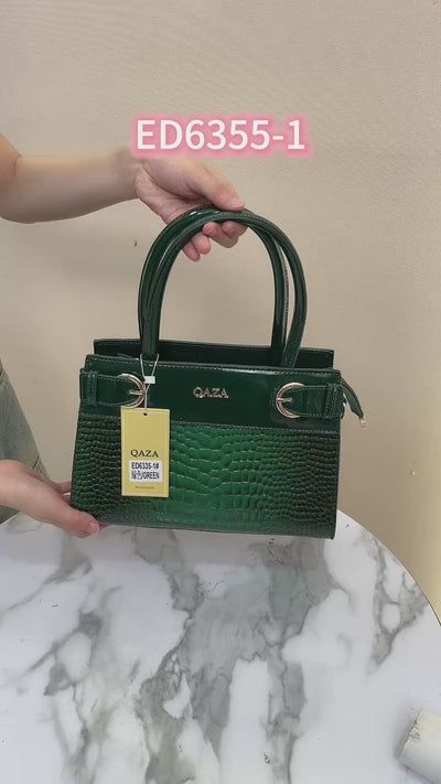 QAZA ED6335-1 Women PU Leather Crocodile Embossed Tote Handbag Set
