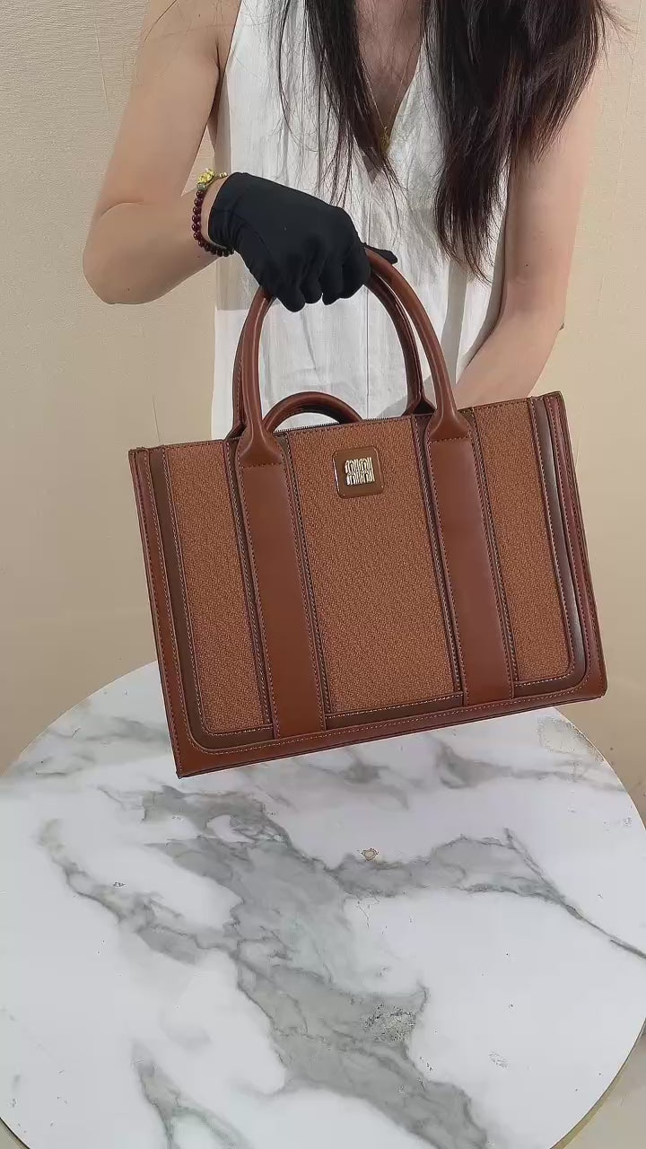 QAZA ED9133-1 Women PU Leather Striped Tote Wallet Handbag Set
