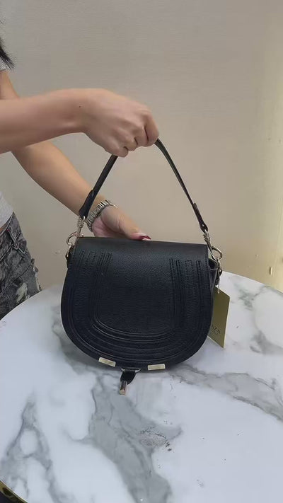 QAZA JD444 Women PU Leather Horseshoe Stitching Saddle Crossbody Bag