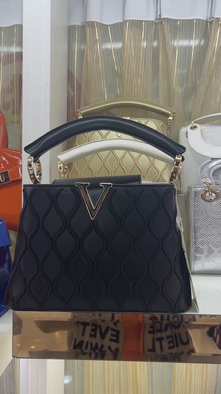 Women PU Leather V Buckle Small Square Crossbody Handbag