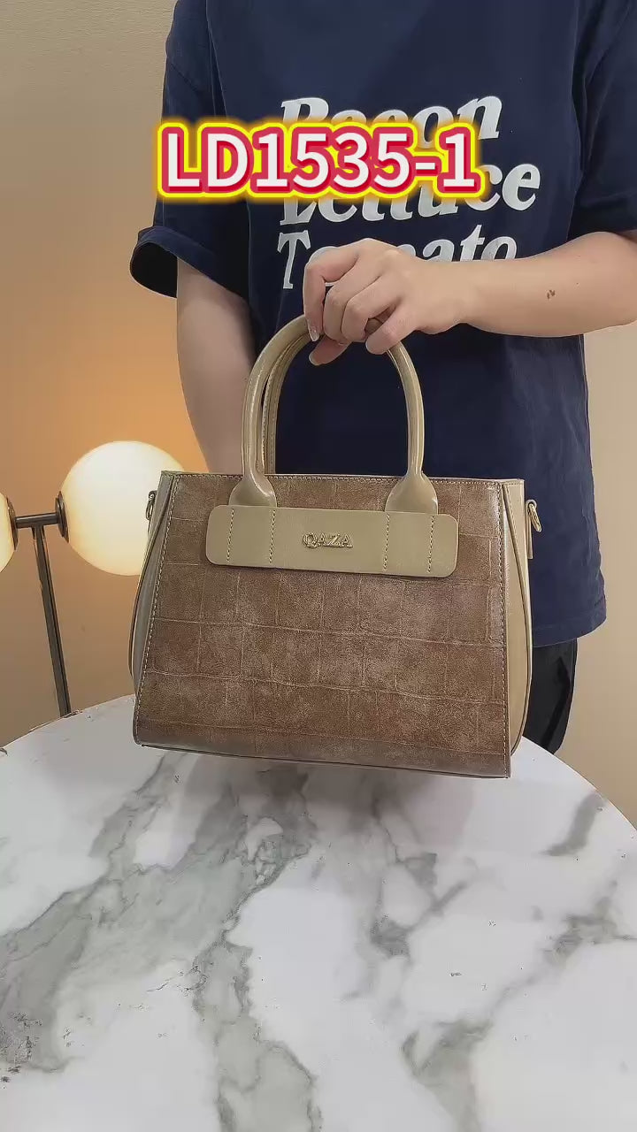 QAZA LD1535-1 Women PU Leather Crocodile Embossed Tote Bag Set