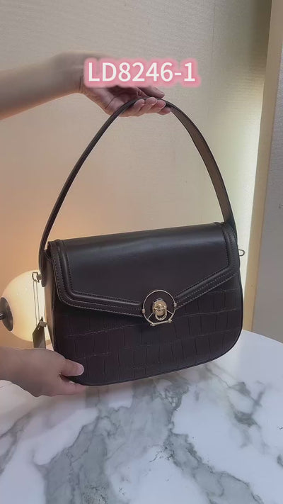 QAZA Women PU Leather Retro Crocodile Shoulder Handbag