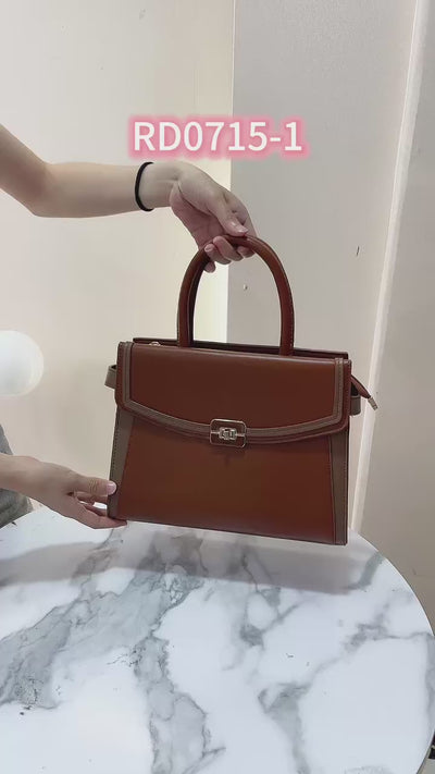 QAZA PD0715-1 Women PU Leather Contrast Trim Tote Bag Set