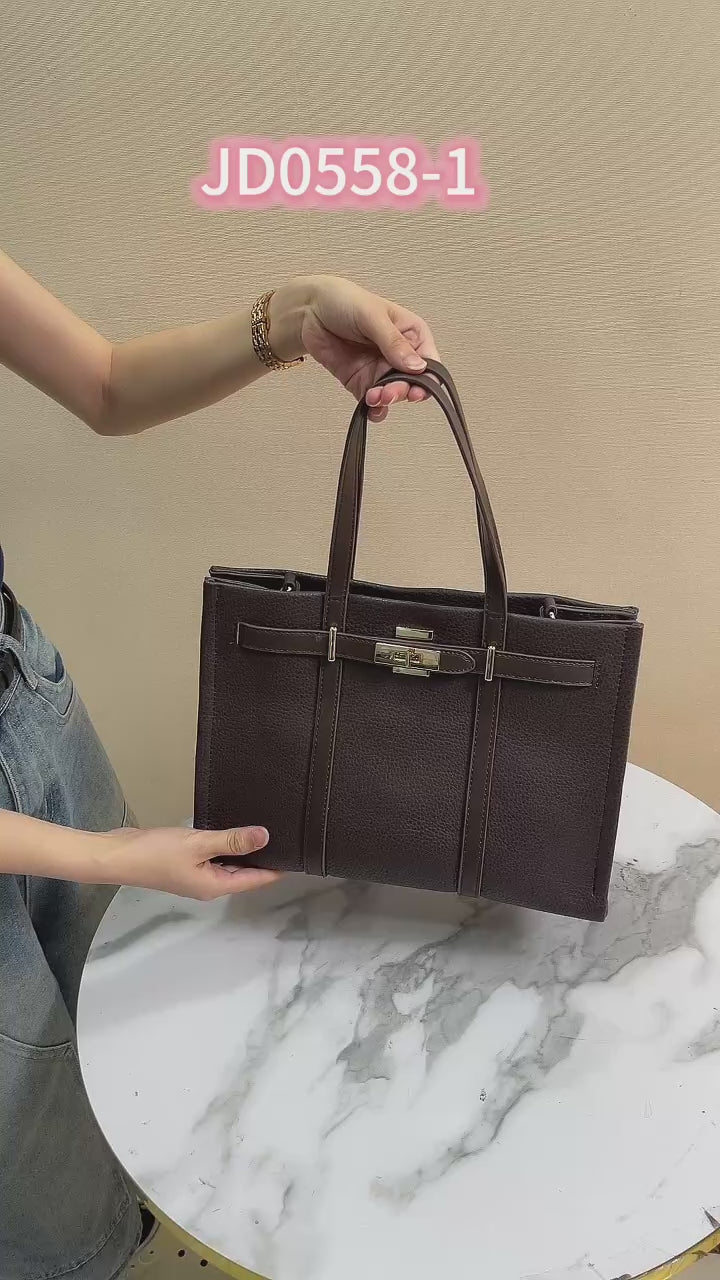 Women PU Leather Lychee Pattern 2-in-1 Tote Handbag Set