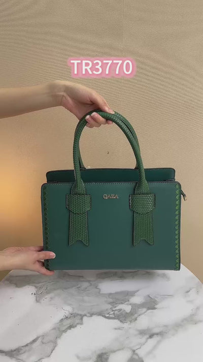 QAZA TR3770 Women PU Leather Saffiano Wavy Edge Tote Bag Set