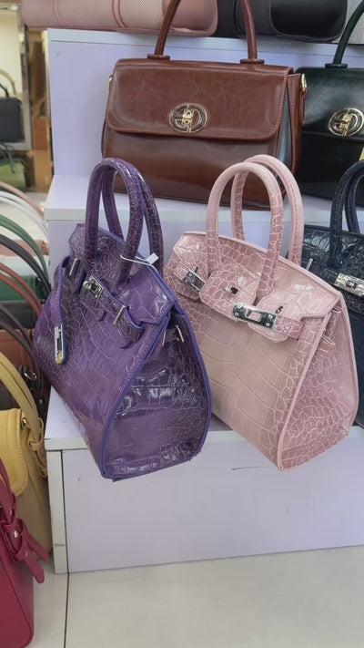 Women PU Leather Croc Embossed Top Handle Shoulder Bag WD3260