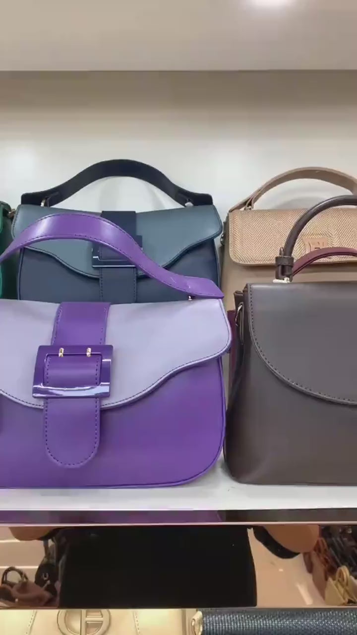 QAZA JD2634-1 Women PU Leather Contrast Color Half Moon Shoulder Bag Set