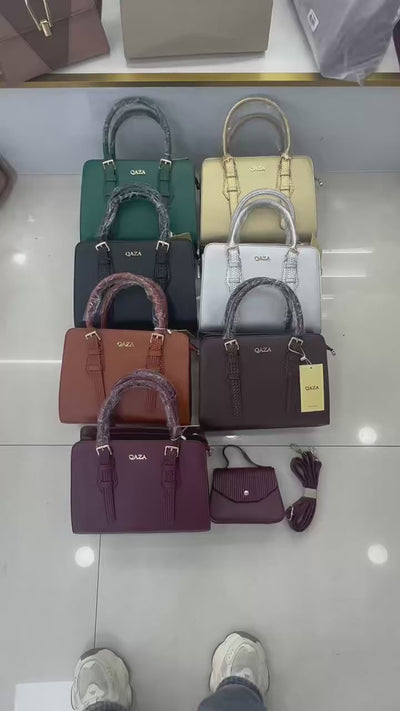 QAZA LD9180-1 Women PU Leather Woven Handle Top Handle Shoulder Bag with Coin Purse