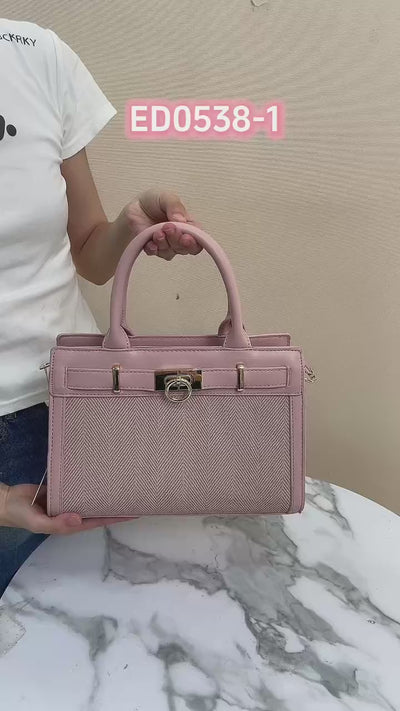QAZA ED0538-1 Women PU Leather Herringbone Tote Handbag Set