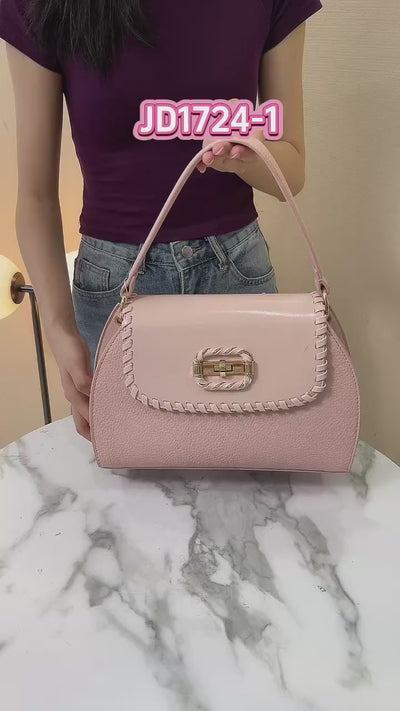 Women PU Leather Braided Trim Handbag Set with Wallet