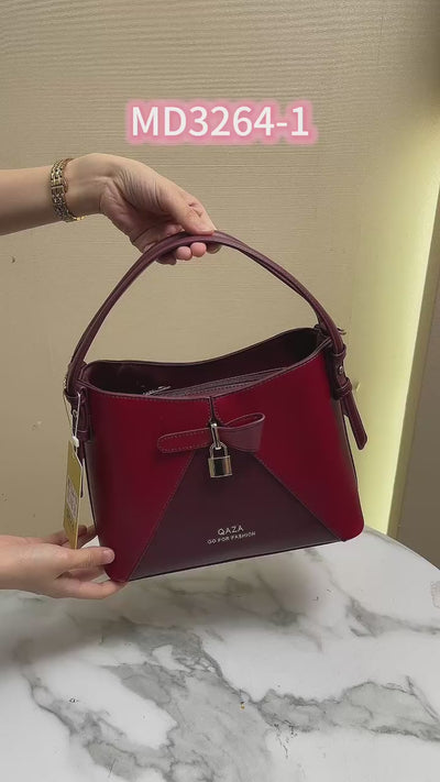 QAZA MD3264-1 Women PU Leather Contrast Splicing Top Handle Crossbody Bag Set