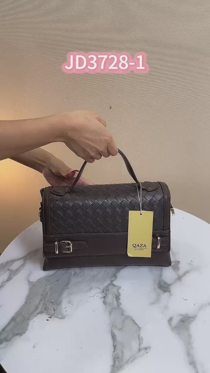 QAZA JD3728-1 Women PU Leather Weave Bow Tote Bag Set